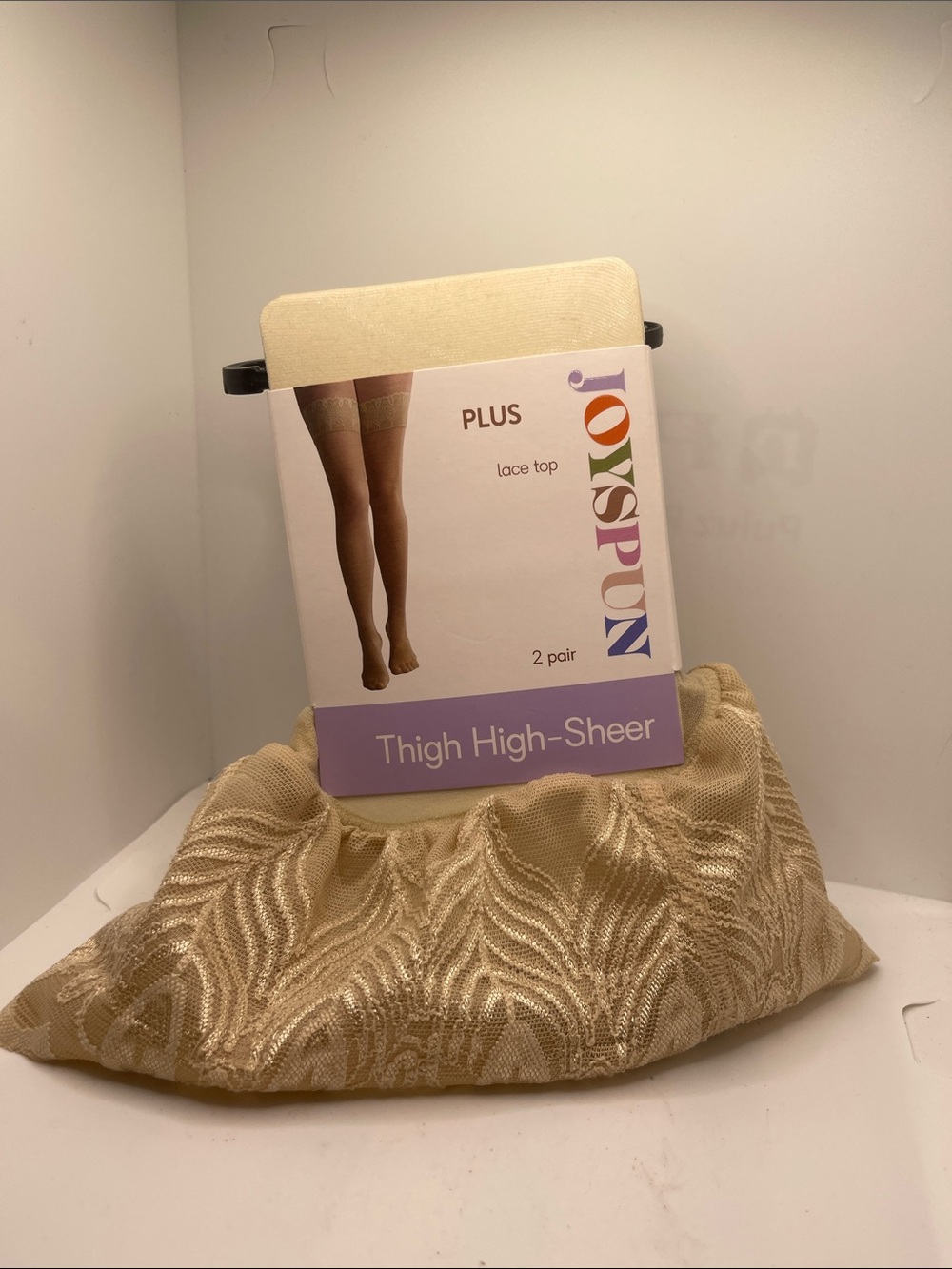 Joyspun Tights Womens peacock lace top Thigh Highs‎ 2 Pair plus size nude